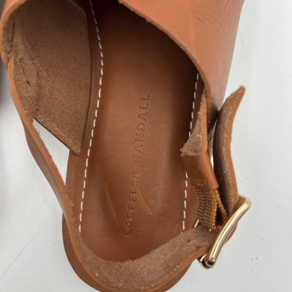 Loeffler Randal Grayson Leather Peep Toe Slingback Sandals Tan Coastal Prep - Picture 3 of 10